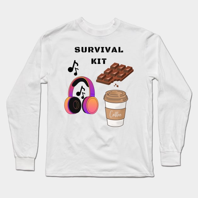 Survival Kit: music, chocolate, coffee Long Sleeve T-Shirt by Domingo-pl